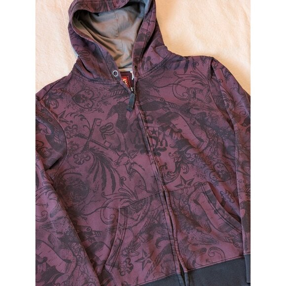 Union Bay Y2K AOP Scene Kid Myspace Emo Goth Purple Zip Hoodie Men's Size L - Picture 1 of 10
